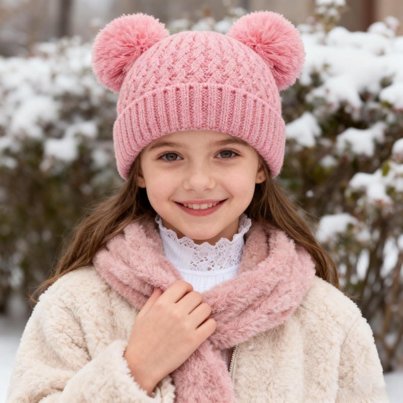 KDVOG Store Kids Winter Hat Warm Knitted Beanies with Double Pom Pom Thick Ski Cap for Boys Girls 7-12 Years - Image 2
